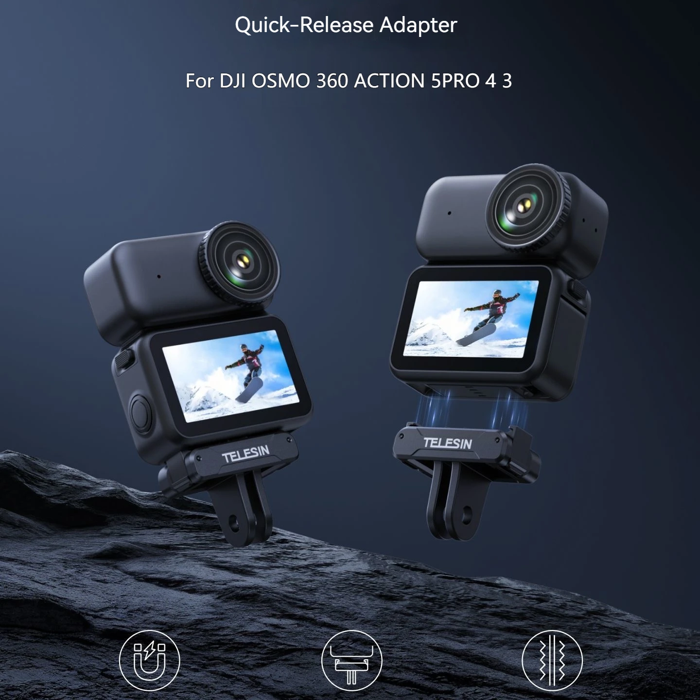 

TELESIN Magnetic Two Claw Adapter For DJI OSMO 360 ACTION 5PRO 4 3 Dual Claw Interface Action Camera Accessories