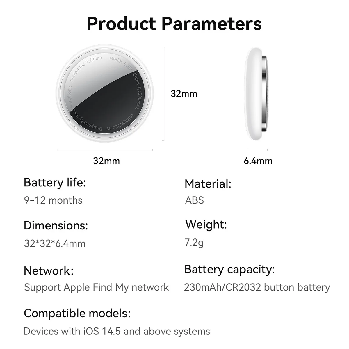 HOCO Smart GPS Tracker Mini Tag For iOS Apple Find My APP جهاز تذكير مضاد للفقدان، محدد موقع مفتاح السيارة، مكتشف الحيوانات الأليفة للأطفال (مع حافظة)
