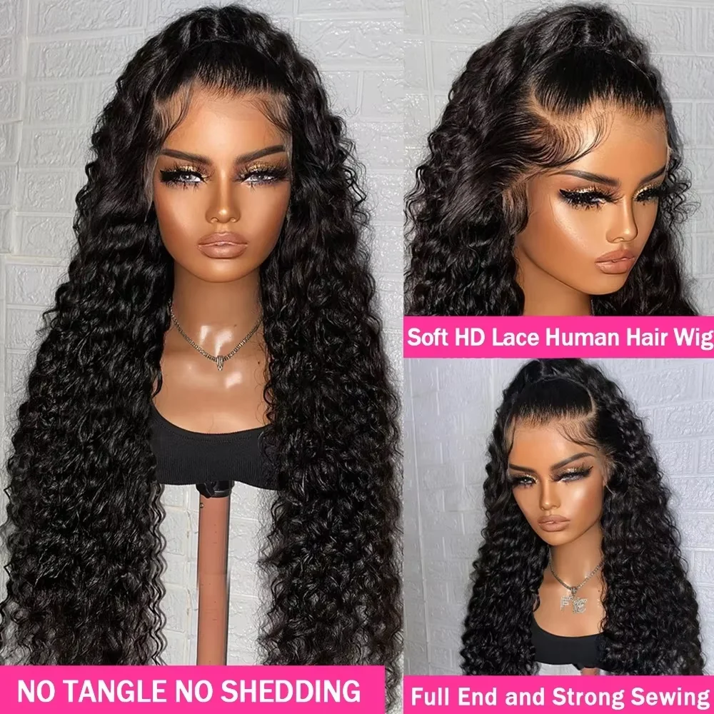 300% Density 40 46 Inch Deep Wave 13x6 HD Lace Front Human Hair Wig Loose Water Curly 13x4 Lace Frontal Wig Human Hair For Women