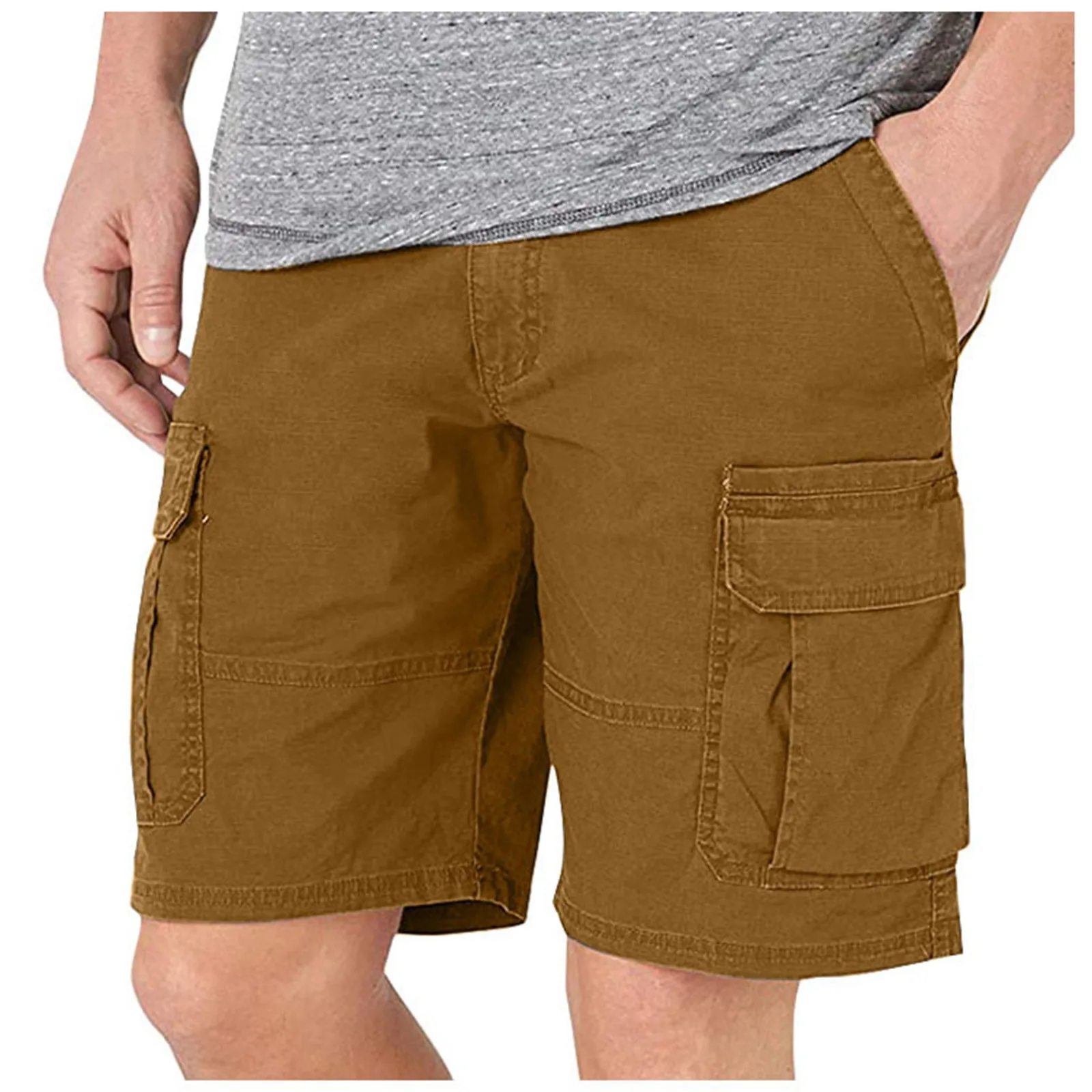 Half Men\'s Cargo Shorts With Draw String Solid Khaki Strech Front Pocket Big And Tall Luxury Nylon Wide Male Bermuda Short Pants