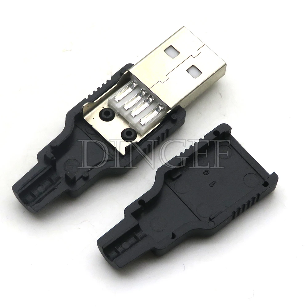 10pcs Type A Male Female USB 4 Pin Plug Socket Connector With Black Plastic Cover Type-A DIY Kits