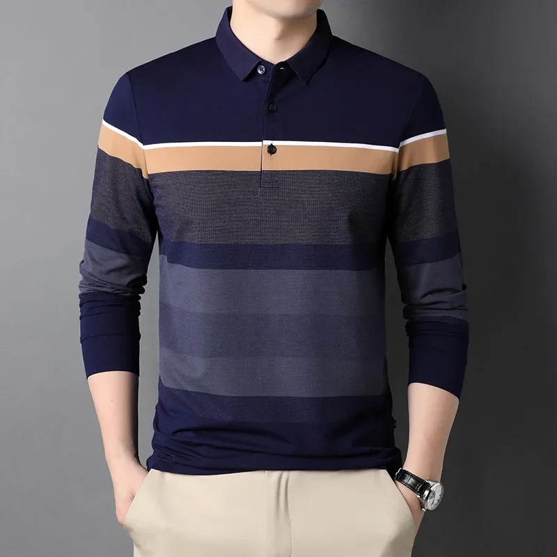 Blue, color blue 2024 autumn new men\'s T-shirt lapel leisure cotton men\'s long-sleeved POLO shirt wholesale, t-shirts