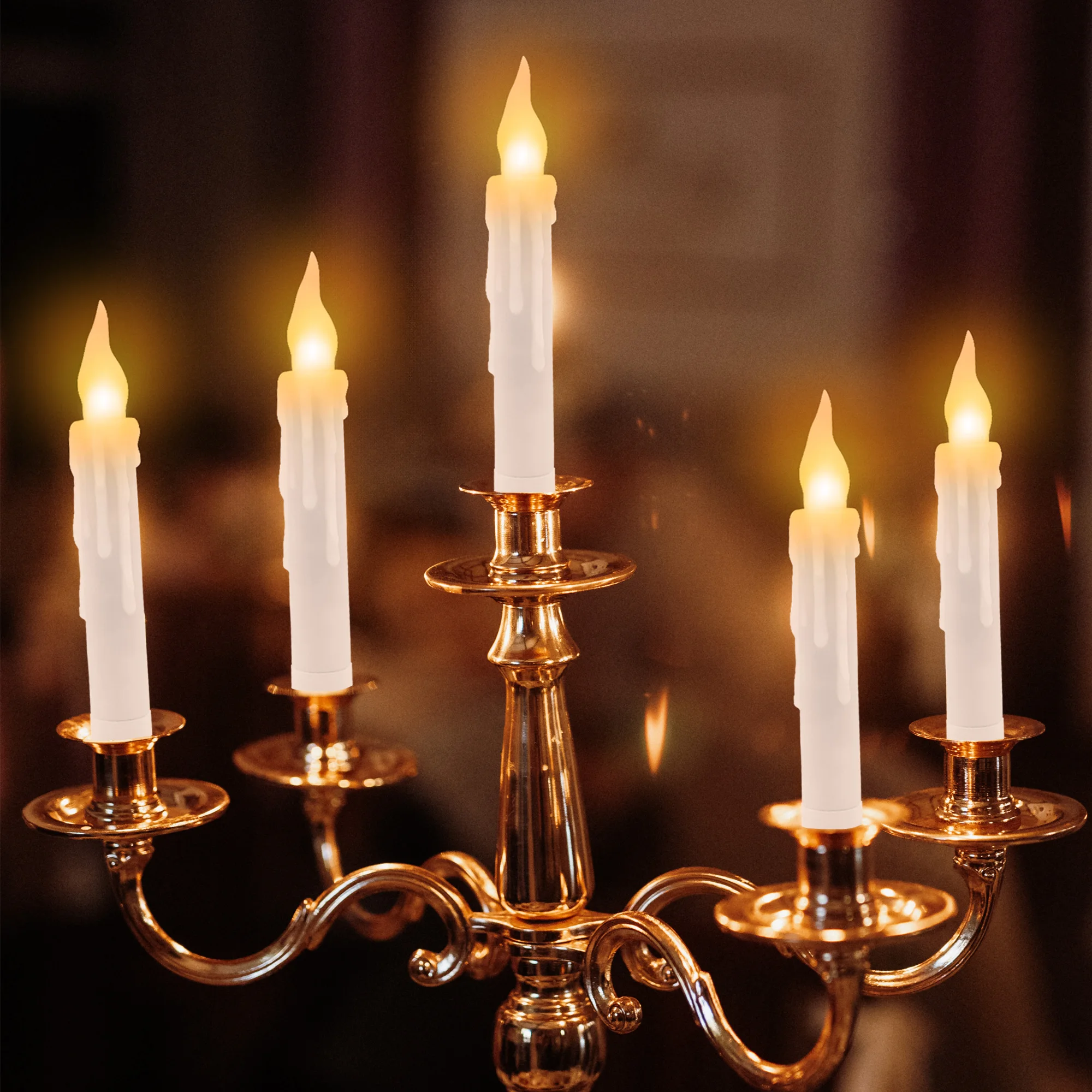 12 Pcs Floating Candles with Magic Wand Flickering Warm Light LED Flameless Candle Taper Candles for Christmas Halloween Party