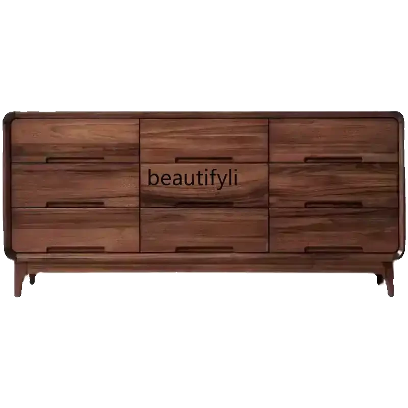 

Nordic retro black walnut nine-chest cabinet stylish and simple solid wood living room storage bedroom storage cabinet