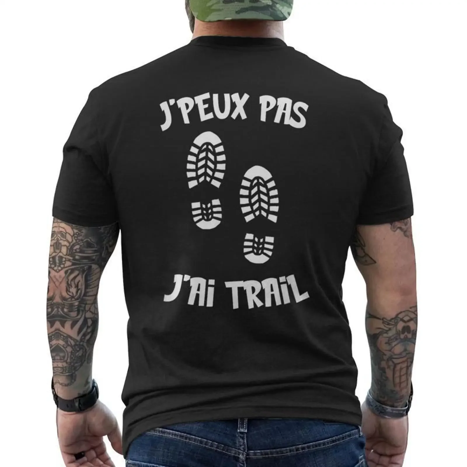 J'peux Pas J'ai Trail Humour Marathon Idée Cadeau Running T shirt imprimé au dos Cadeauxyz vintage Washed Soft homme
