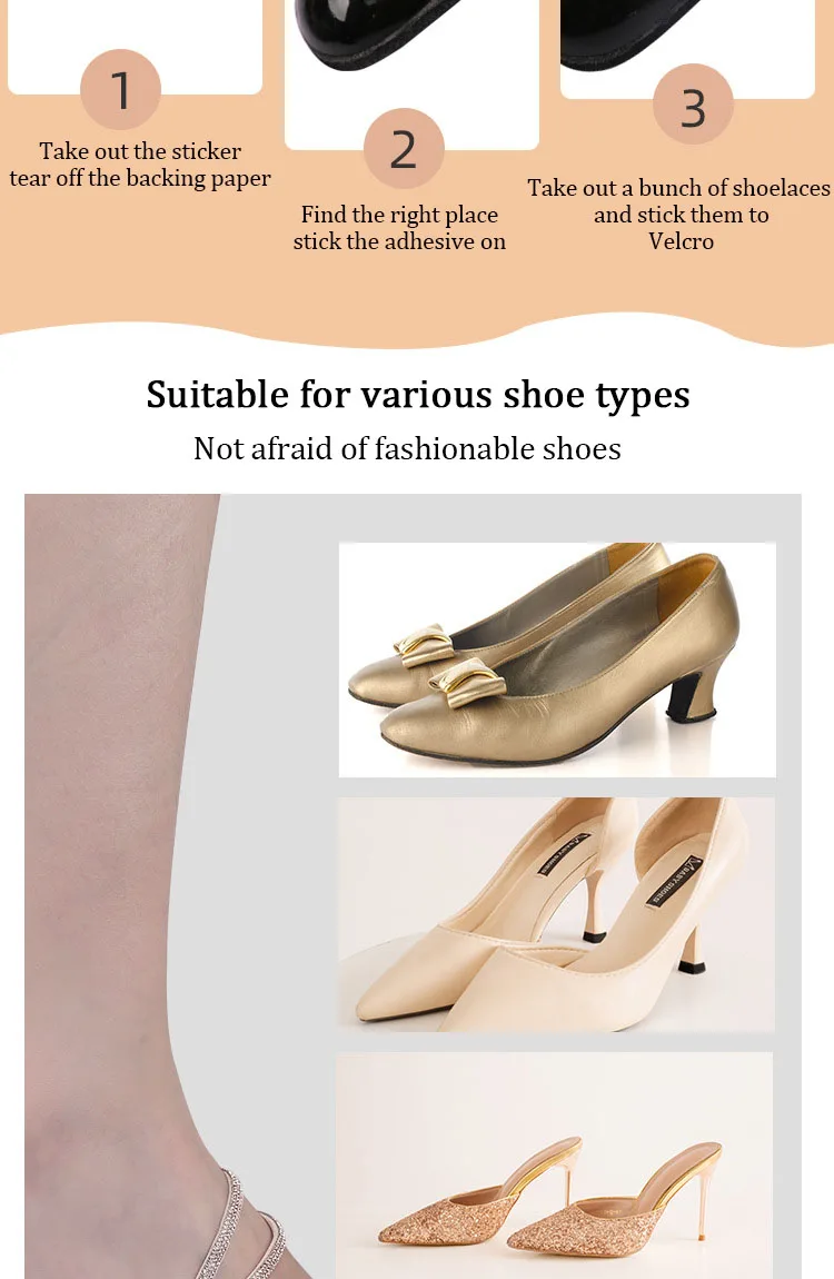 Diamant-Schnürsenkel, Anti-Rutsch-Fersenriemen, Gürtel mit Strasssteinen, für High Heels, Schuhbänder, Anti-Verloren-Bänder für Damen, elastische Fixierriemen, Strass – Detail 9