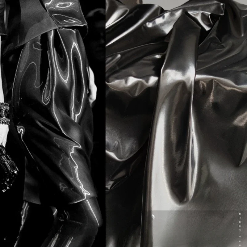 

100x140 см блестящая шелковая атласная ткань, светоотражающая ткань, жидкий металлический блеск, очень широкая ткань, дизайнерская ткань/темно-серый