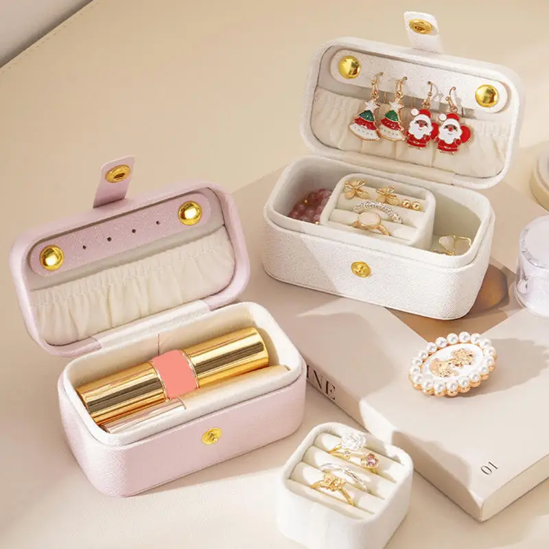 Mini Small PU Leather Jewelry Box Simple Ring Necklace Earrings Storage Minimalist Style Daily Travel Portable Storage Box