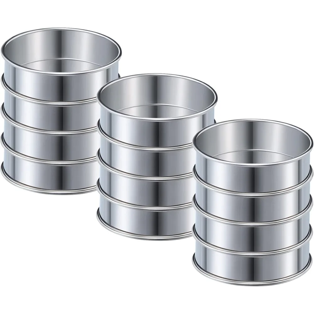 12 Pieces Muffin Ring Double Rolled Tart Rings Stainless Steel Round Muffin Rings Metal Molds for Making Crumpet Muffin