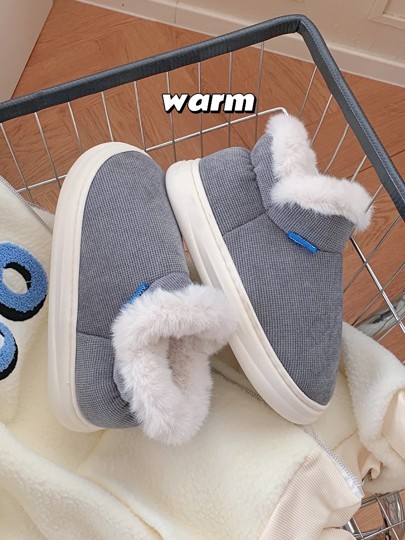 

Модные утепленные зимние ботинки на флисовой подкладке для мужчин, теплые хлопковые тапочки с нескользящей подошвой и полной защитой пятки, парные тапочки