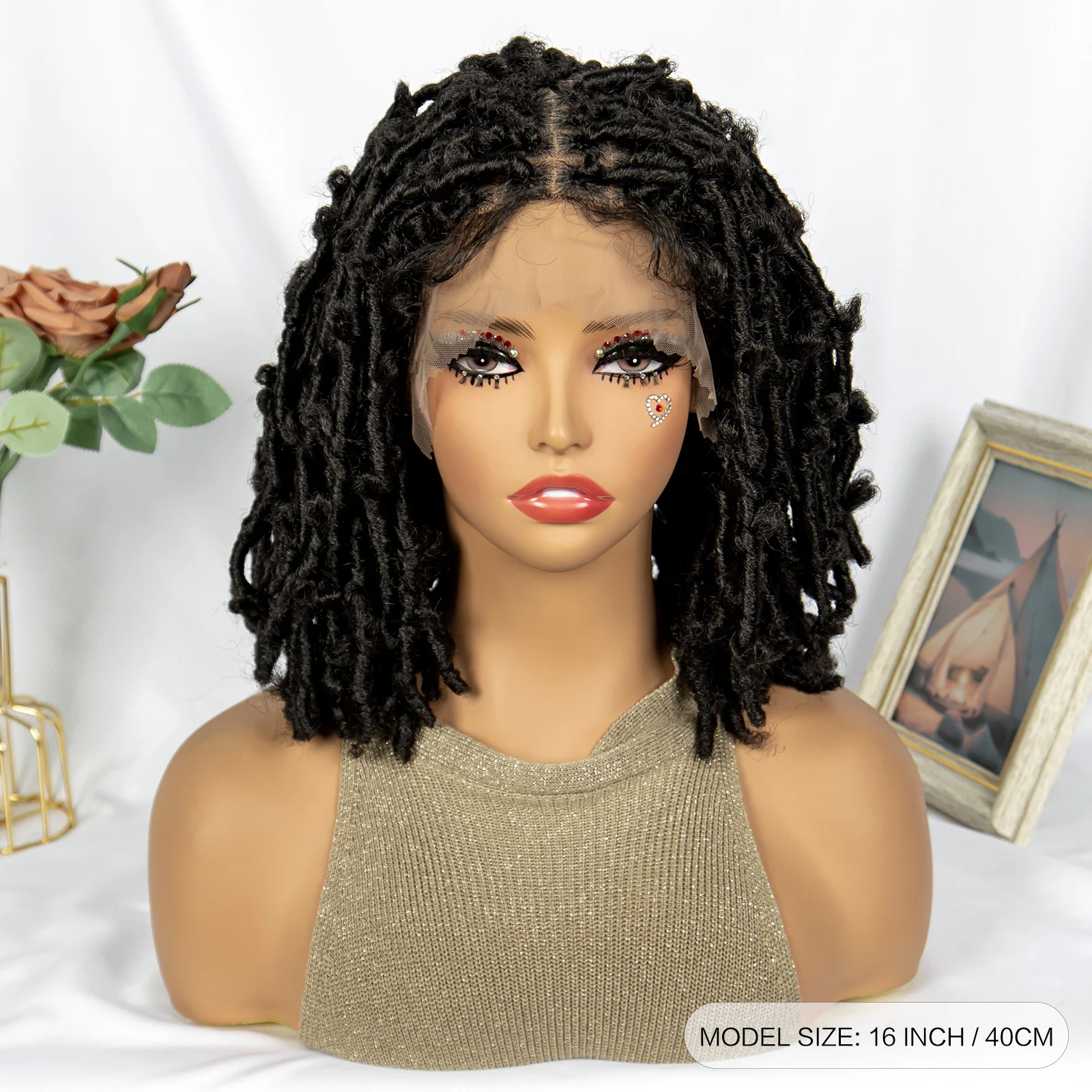 16inch Dreadlock Braided Wigs Synthetic Lace Front Knotless Braids Wig Short Faux Locs Braided Wigs with Baby Hair for Women