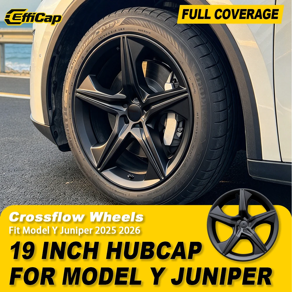 2025 2026 4PCS Full Cover Wheel Caps for Tesla New Model Y Juniper 19 Inch Performance Replacement Crossflow Hubcap Automobile