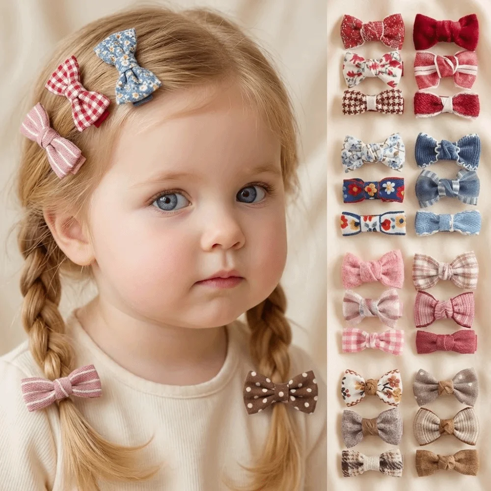 

12pcs Cute Bows Children Hair Clip Set Fabric Hair Accessories Bows Hair Clips Floral Printed Barrette Hairpins