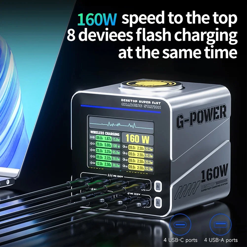 newA10R 160W 8-Port GaN Fast Charger Tool Adapter PD QC 4C4A for Phone Laptop Tablet Electronic Equipment Repair US Plug