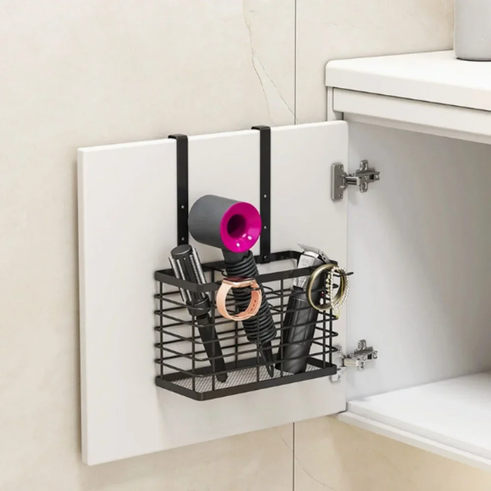 Iron Hair Dryer Storage Basket, 3‑Usage Wall / Cabinet Door / Countertop Organizer, No‑Drill Bathroom Hair Tool Holder Rack
