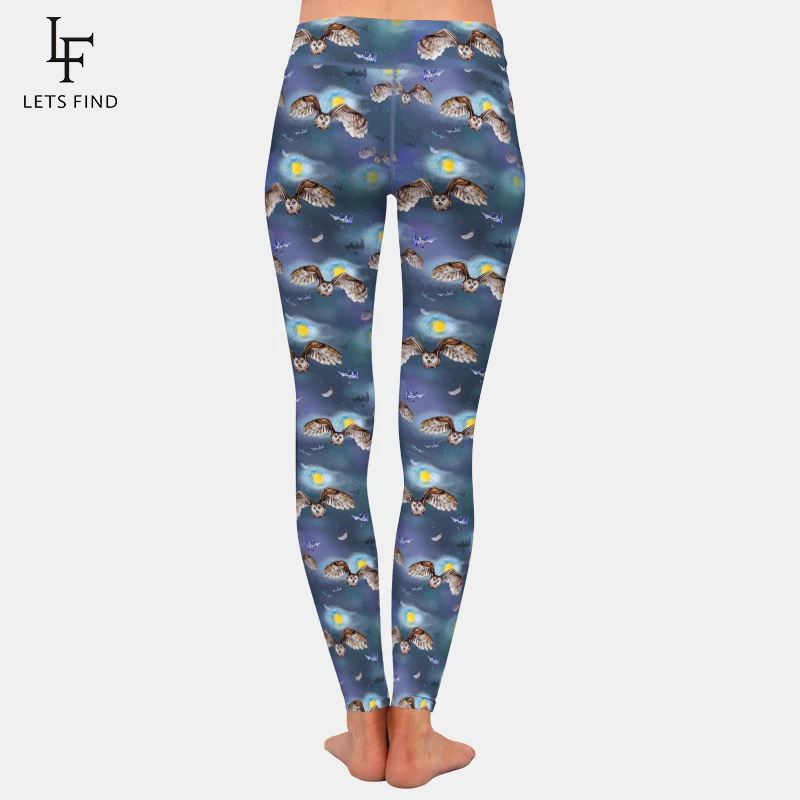 LETSFIND Super Soft คุณภาพสูง Leggings ค้างคาวและรูปแบบแสงจันทร์พิมพ์ฟิตเนสกางเกงสูงเอวยืด Leggins ผู้หญิง