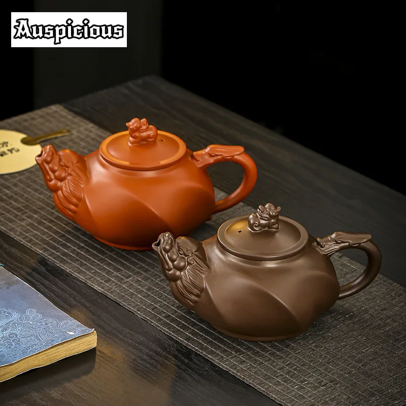 

550ml Handmade Dragon Mouth Teapot Luxury Large Capacity Purple Clay Pot Tea Soaking Zisha Kettle Tea Ceremony Accessories Craft