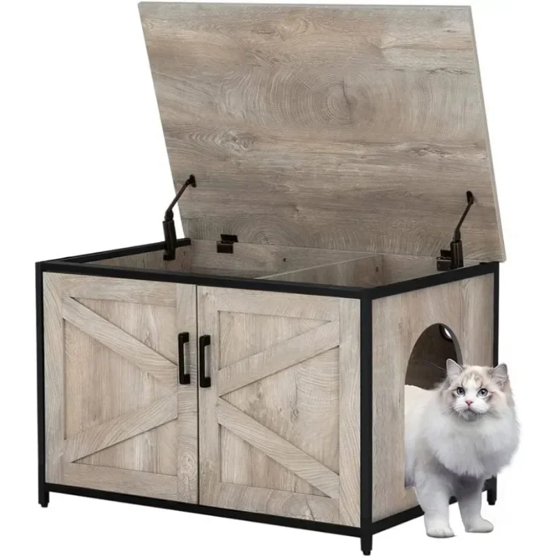

-Extra Large Cat Litter Box Enclosure Furniture With Top Opening, Jumbo Automatic Litter Box Cover And Hidden Cat Box