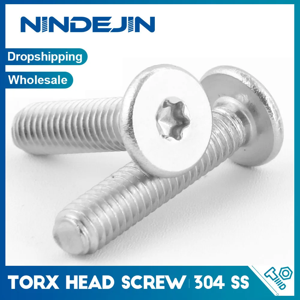 NINDEJIN 5-50pcs Ultra Thin Flat Head Torx Drive Machine Screw M2 M2.5 M3 M4 M5 M6 M8 304 Stainless Steel Six Lobe Star Screw