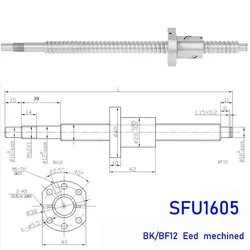 CNC Ball Screw C5 1605 Flange Single BallNut BK/BF12 RM1605 End Machined CNC SFU1605 200 250 300 350 400 450 500 550 1200 mm