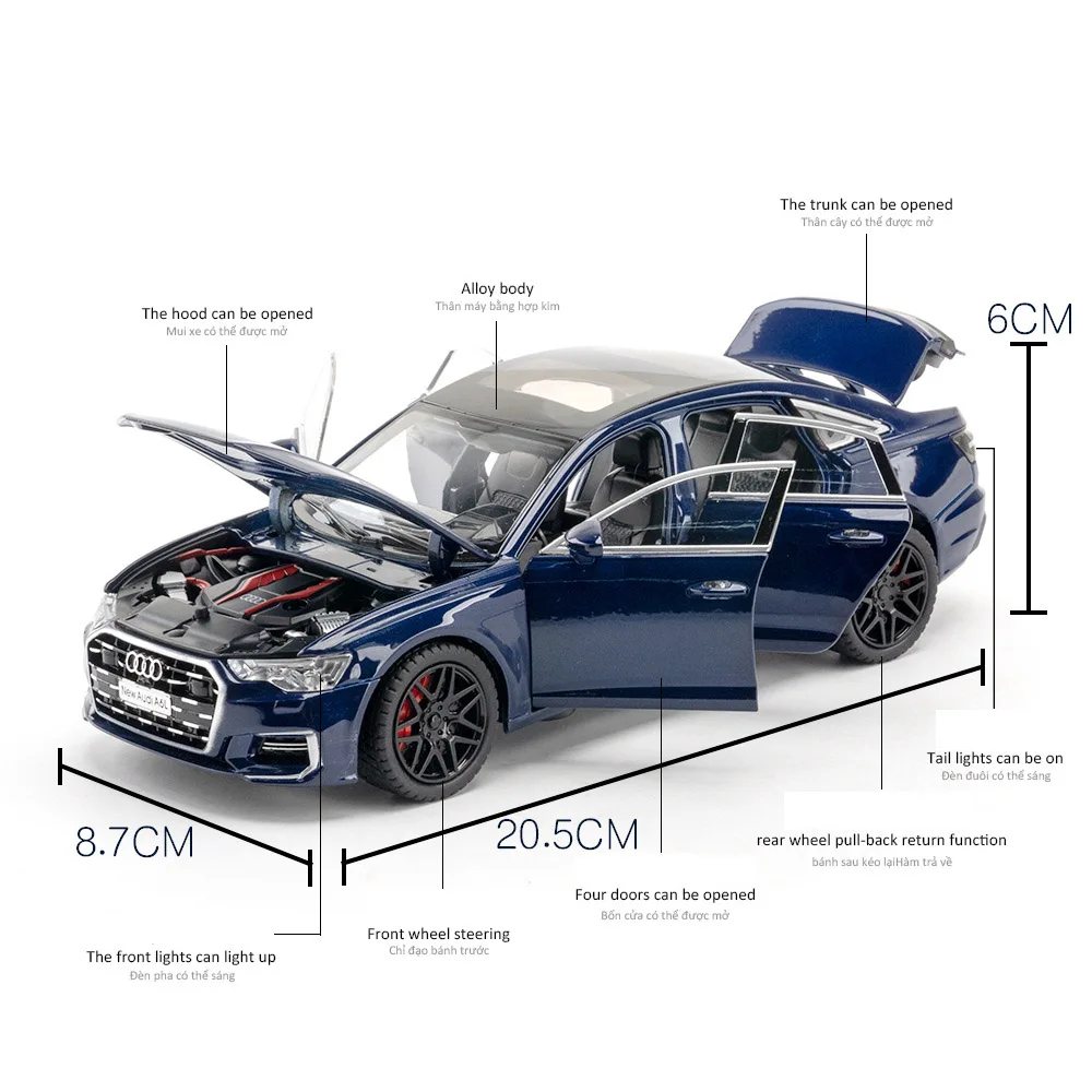 Nuovo modello di auto in scala in lega AUDI A6 1:24 pressofuso in metallo suono e luce in miniatura collezione di veicoli per auto regalo per auto