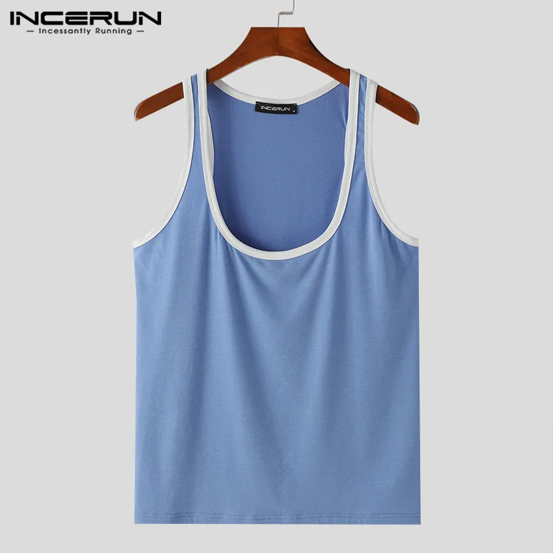 INCERUN Men Tank Tops Patchwork O-neck Sleeveless Streetwear 2024 Male Vests Fitness Summer Fashion Casual Men Clothing S-5XL