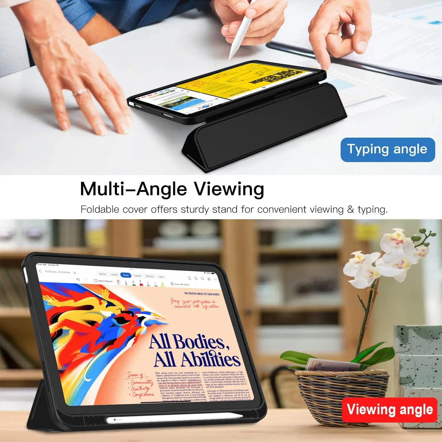 Чехол для iPad (A1616) Чехол для iPad 10-го поколения [11 дюймов, 2025/10,9 дюймов 2022] с подставкой для карандашей, смарт-чехол с тройной складной подставкой