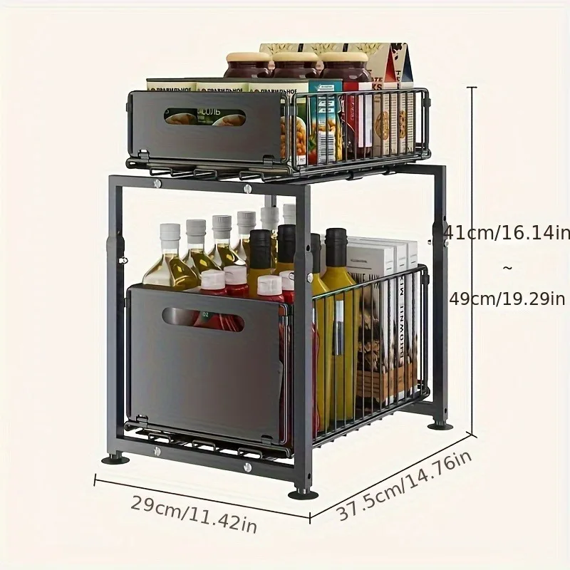 2 الطبقة سحب خارج خزانة منظم درج ارتفاع قابل للتعديل رف المطبخ للخزانة تحت الحوض المنظم برطمان توابل تخزين الرف