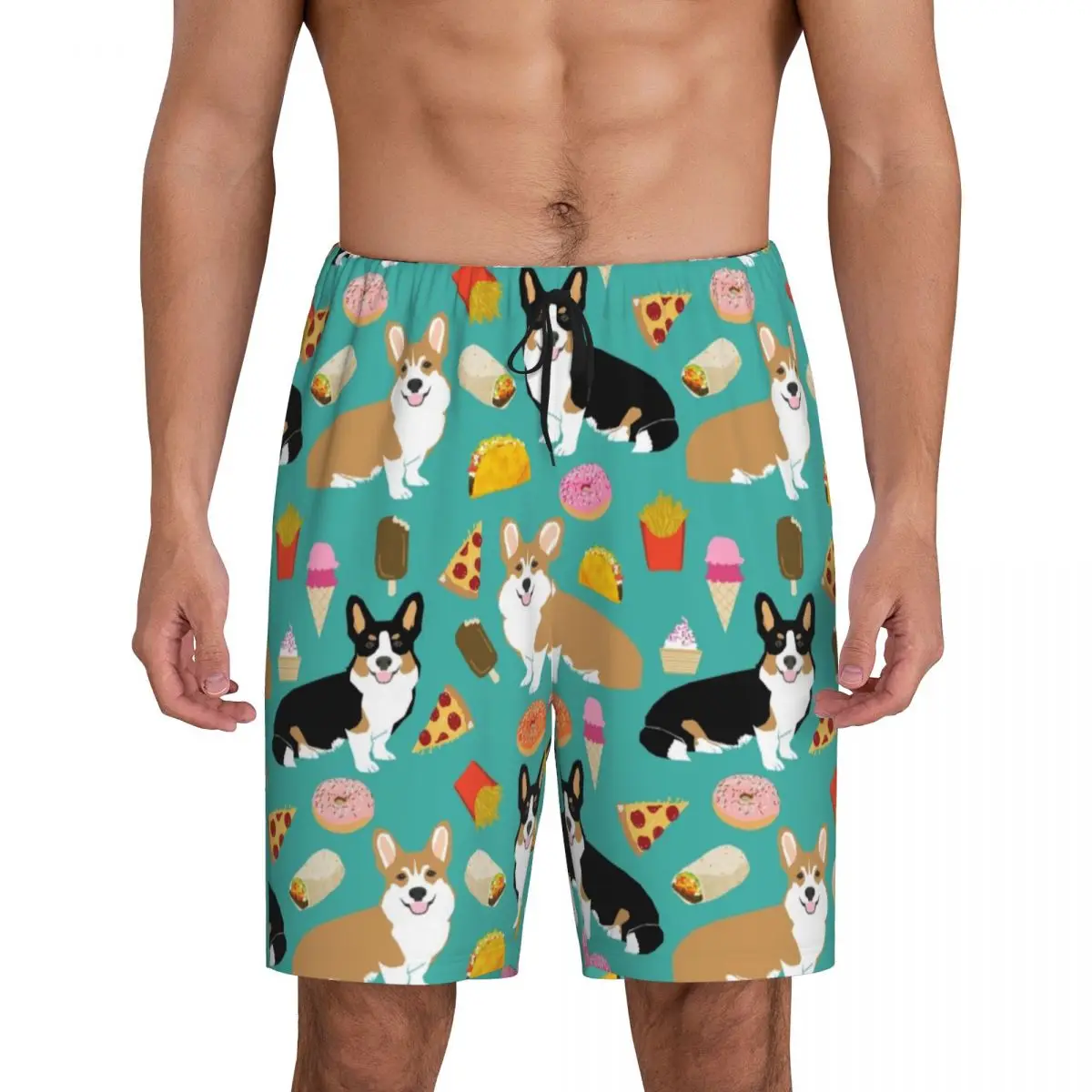 

Custom Print Tacos Welsh Corgi Dog Pajama Shorts Men's Sleepwear Bottoms Sleep Short Pjs with Pockets