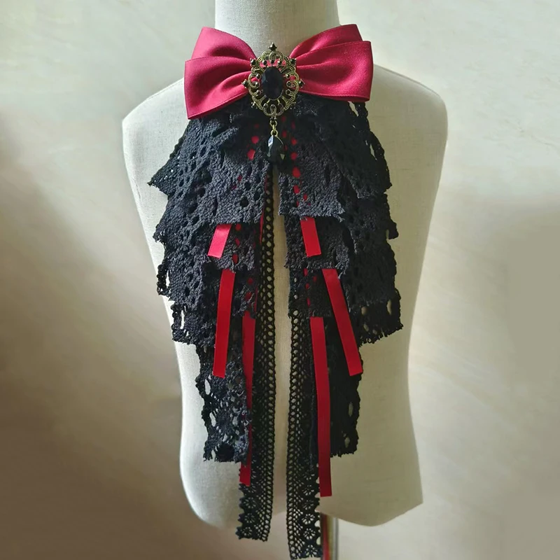 Dasi Kupu-kupu Renda Hitam Lolita Kemeja Wanita Fashion Elegan Gaya Pengadilan Aksesori Cosplay Anime Dasi Kupu-kupu Kerah Dapat Dilepas