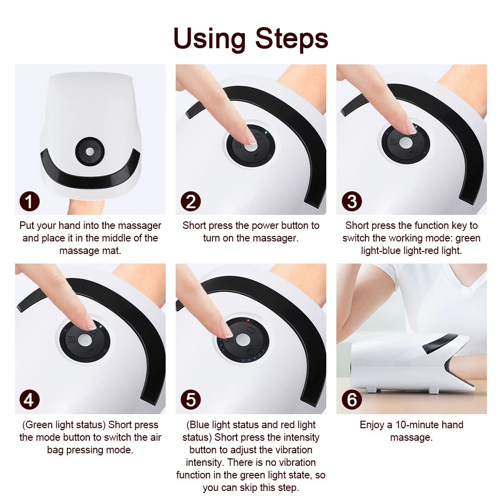 Smart Air Pressure Hot Compress Hand Massager Palm Acupoint Compression Vibration Massage Heated Wrist Fingers Spa Relax Muscle