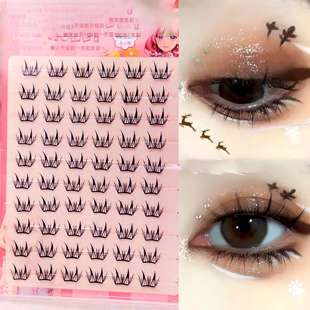 

6/10 Rows False Eyelashes Small Flakes Natural Comic Fake Eyelash Simulation Single Cluster Lashes Black Stem Eye Makeup