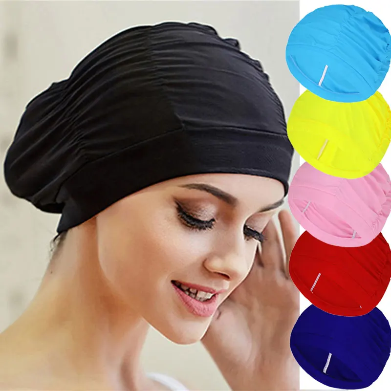 Schwimmkappe für Damen, Unisex, Mädchen mit Langem Haar, Elastische Badekappe, Dehnbare Universalgröße, Schwimmbad-Sport-Turban aus Nylon