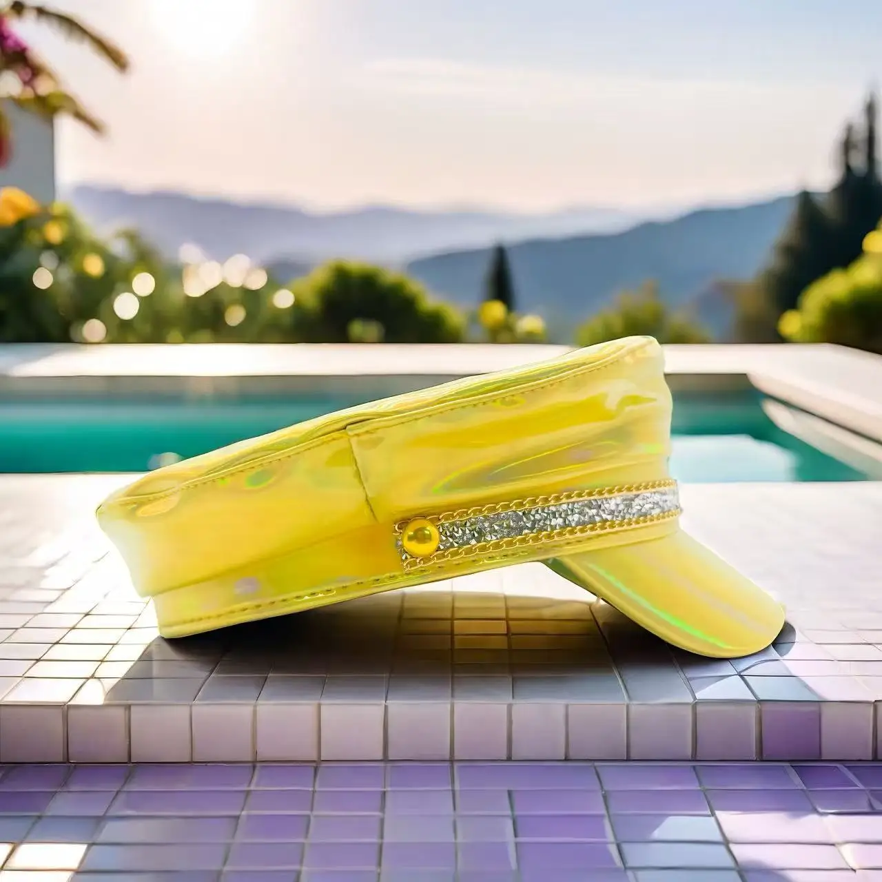 HongLuan  Laser Leather Captain Hat Rhinestone & Military Caps for Woman, Rave Festivals Accessories ＆ Party Cap Man Cosplay Fem