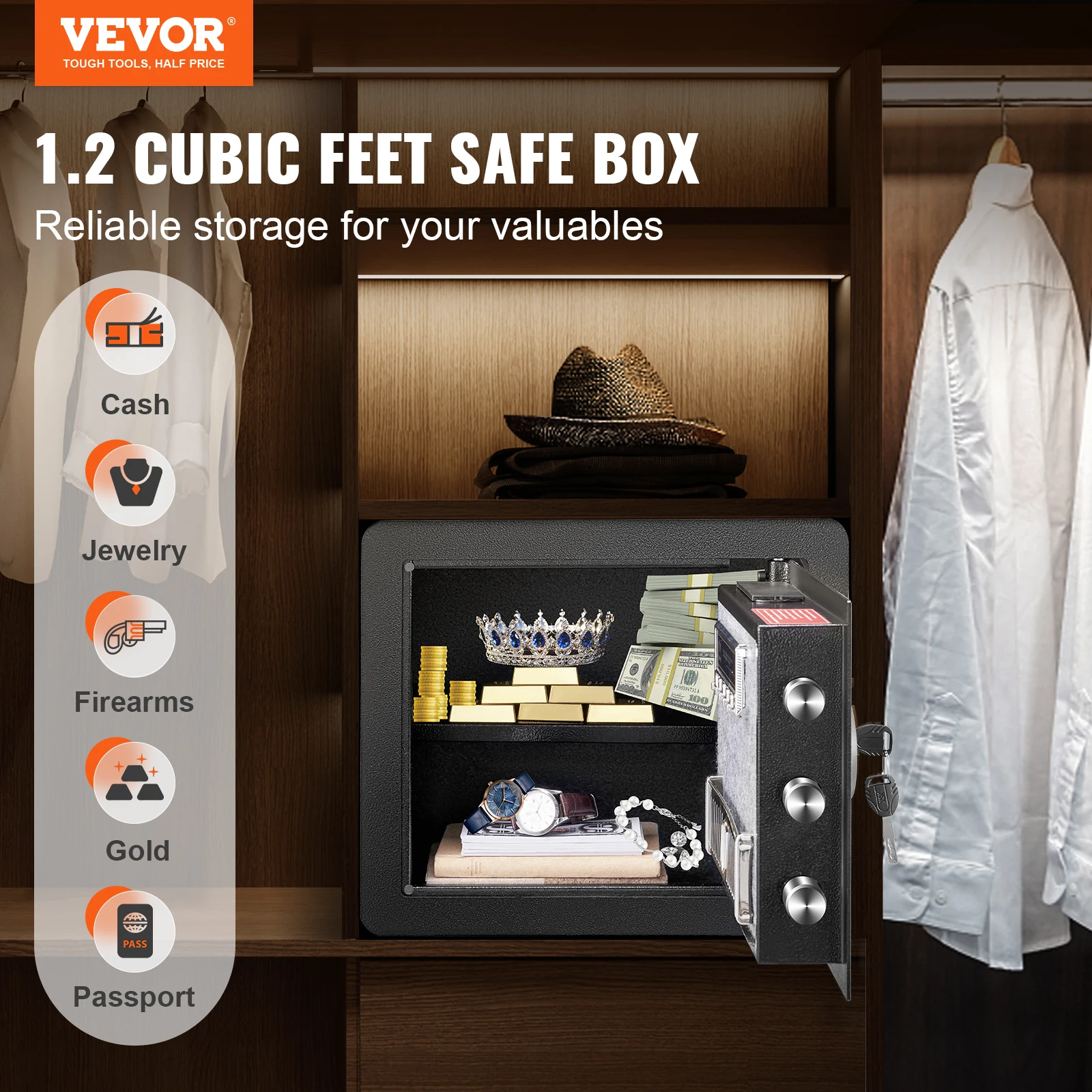 VEVOR 1.2 Cubbic Fit Electronic Safe Deposit Safe Box with Digital Access & Override Keys for Store Money Gun Jewelry Document