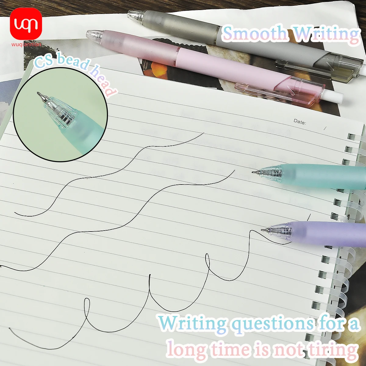 WQN-3/6/12 قطعة قلم جل صامت بنقرة بسيطة 0.5 مللي متر طرف حبر أسود ناعم ومتدفق مناسب للمدرسة والقرطاسية #4