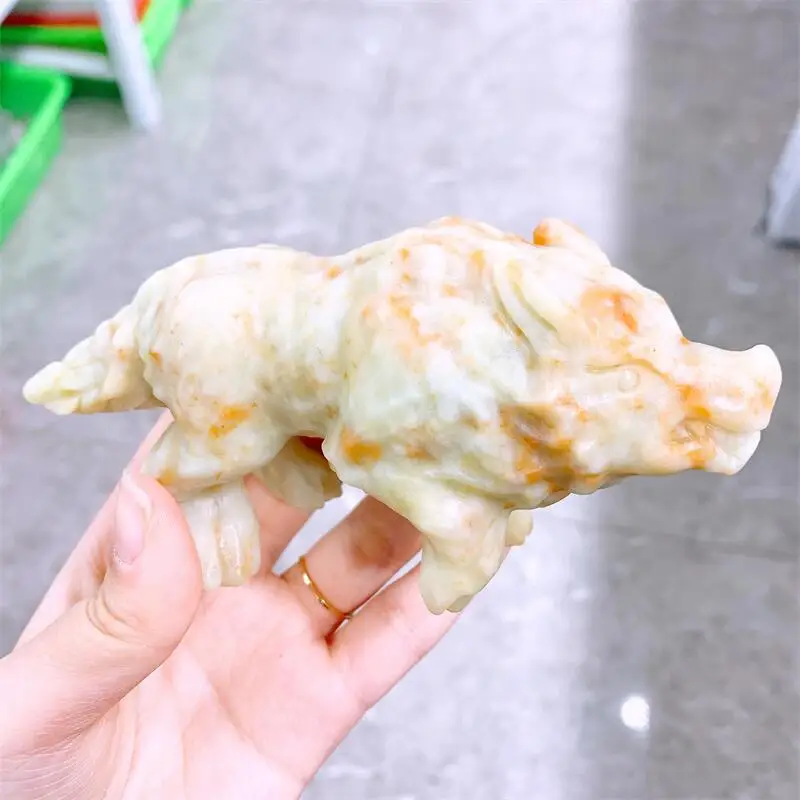 Natural Yellow Jade Wolf Carving Hand Carved Reiki Healing Stone Figurine Home Ornaments Decor Crafts 1PCS