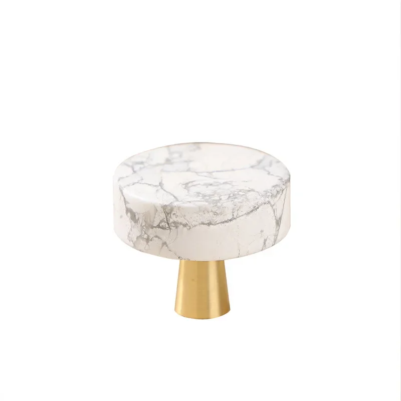 Circular Furniture Wine Cabinet Drawer Door Handle Natural Stone Brass Knob Nordic Style White Single Hole Small Handle