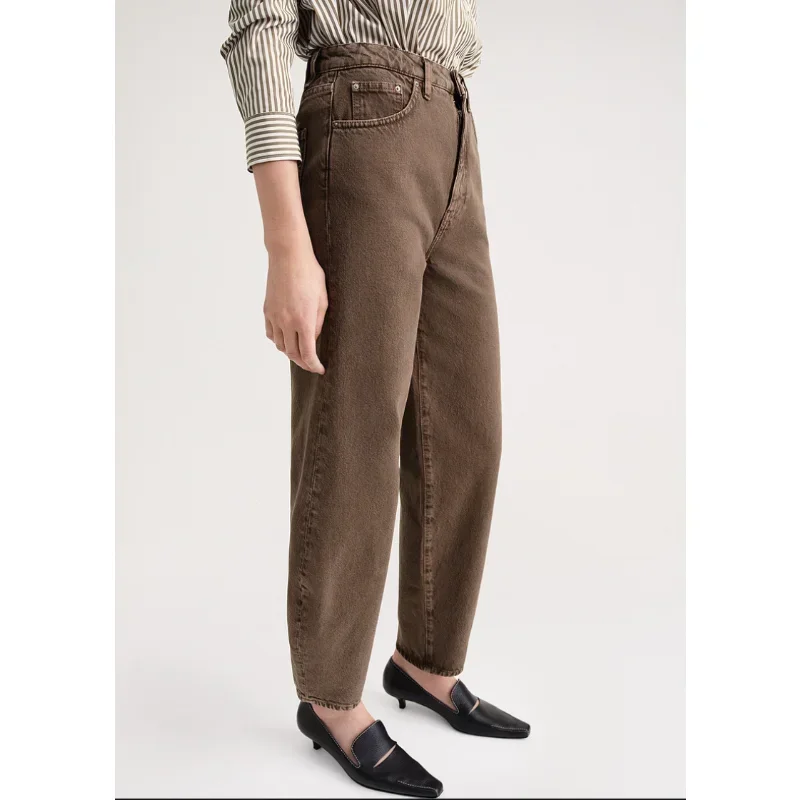 TT-Pantalones vaqueros rectos marrones para mujer, jeans ajustados, hasta el tobillo, bolsillo, cintura alta, calle principal, casual, primavera, verano