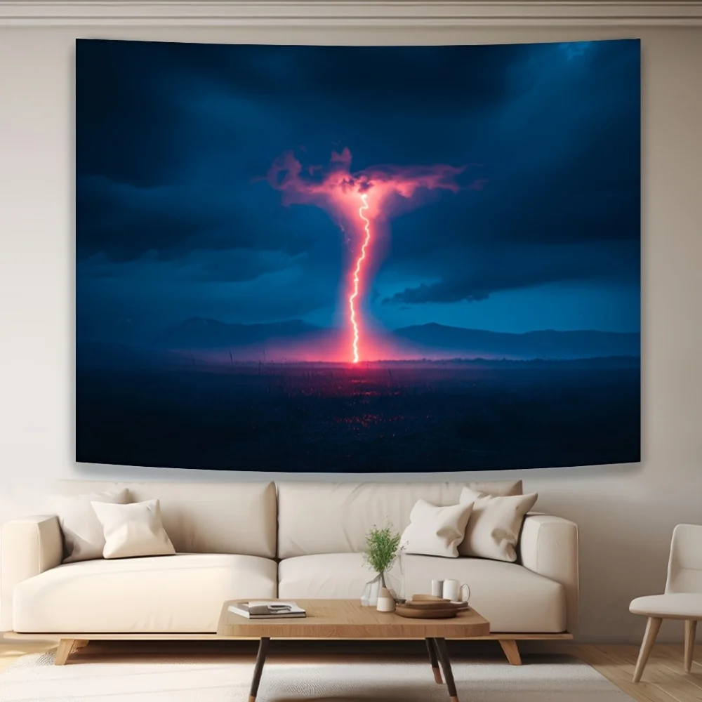 Dramatic Lightning Storm Tapestry: Illuminating the Night Sky for a Striking Home Decor
