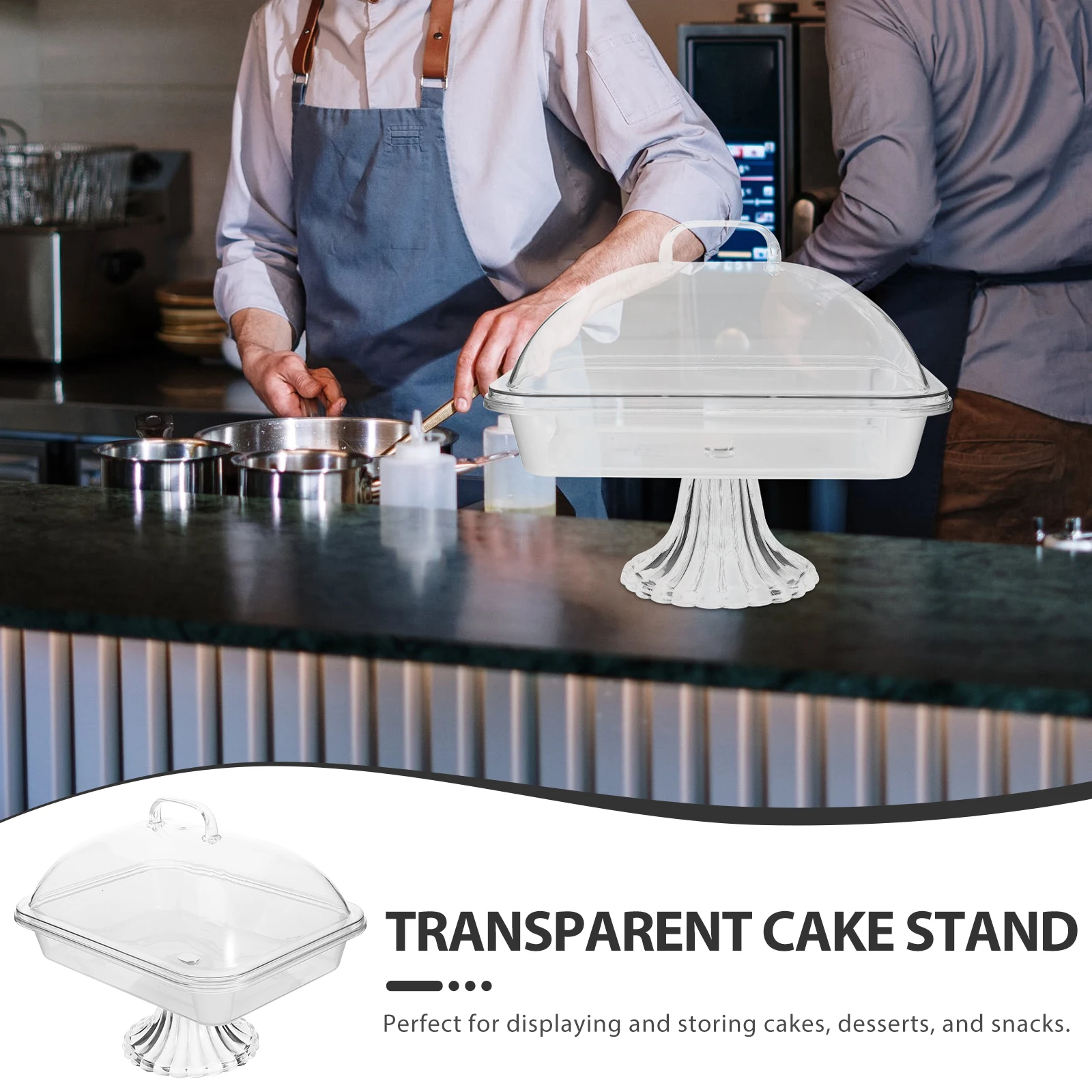 

1 set Transparent 27cm Food Preservation Tray Square Plate High Cover PC Cake Stand Snack Tray Dessert Holder Serving for Party