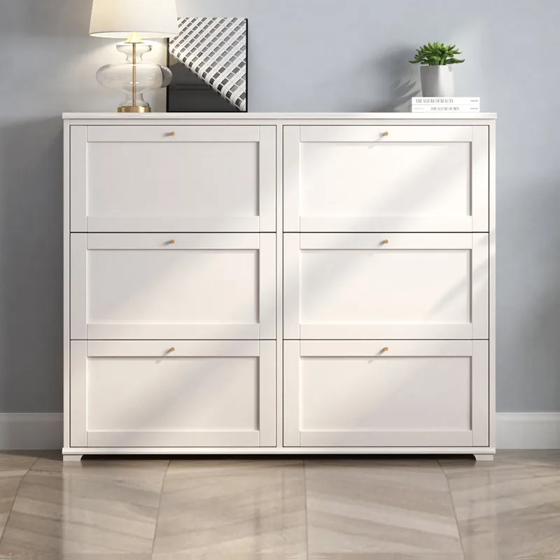 Light Luxury Tipping Shoe Cabinet Solid Wood Ultra-thin Adjustable Partition Entrance Shoe Changing Stool Modern Home Furniture