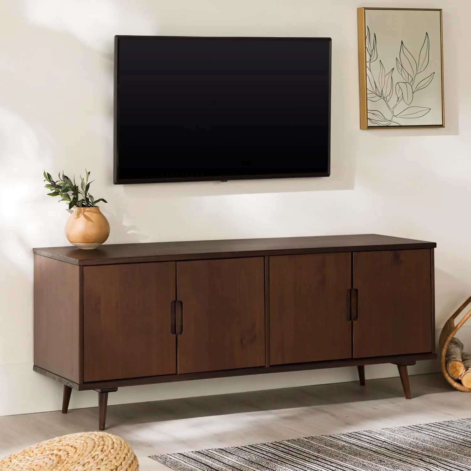 

Walker Edison Genia Mid-Century Modern Solid Wood Stand for TVs up to 65 Inches, Walnut