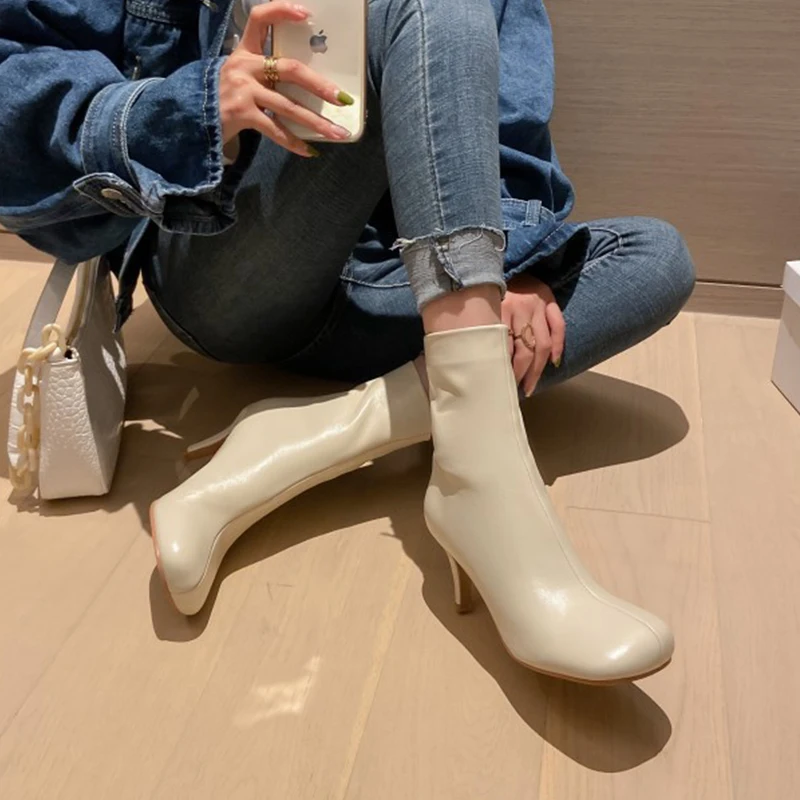 Women's Real Leather Ankle Boots - Stylish High Heels 34-40