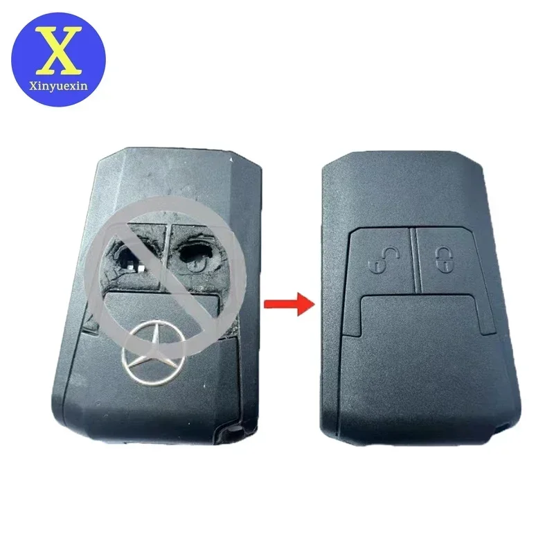 Xinyuexin Flip Remote Car Key Shell Case Replacement for Mercedes Benz Actros Antos Truck Ignition 2 Button Keychain Accessories