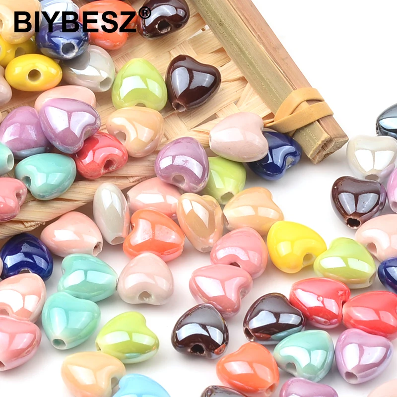 20PCS 10mm Simply Heart Shape Beads Ceramic Beads Multi-color For Bracelet Jewelry Making DIY Accessoiresv