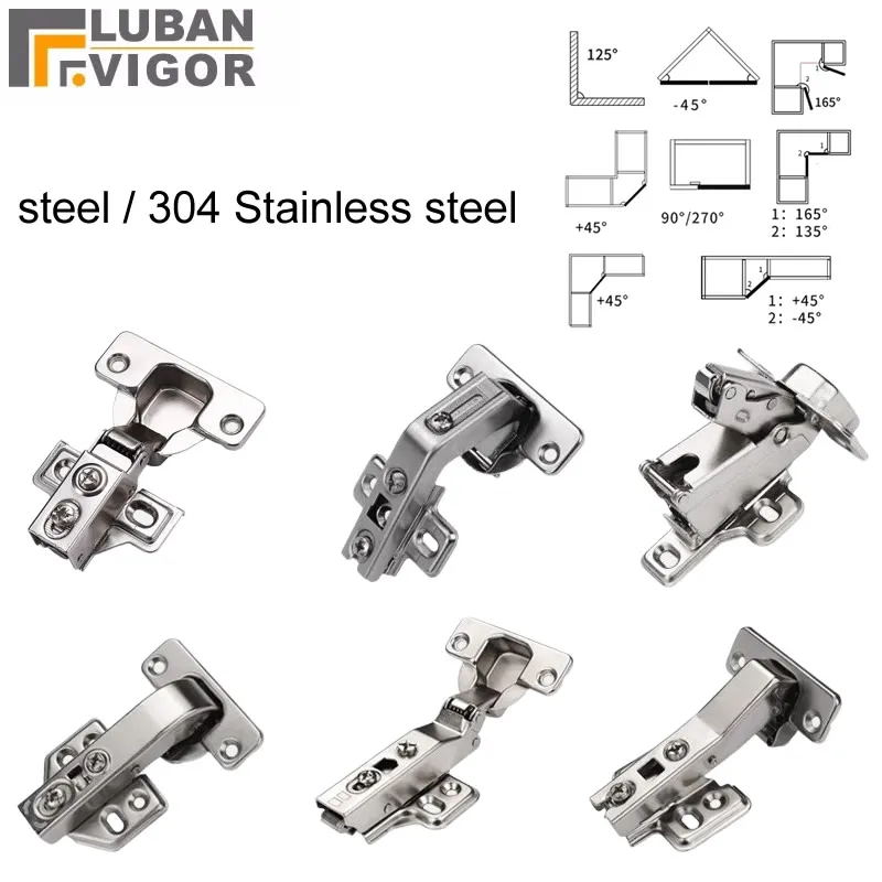 Damping Hinge Large Angle Soft-Close Half-Mortise Concealed Cabinet Hinges Buffer mute 165°135° 90° for Corner Wardrobe Cabinet