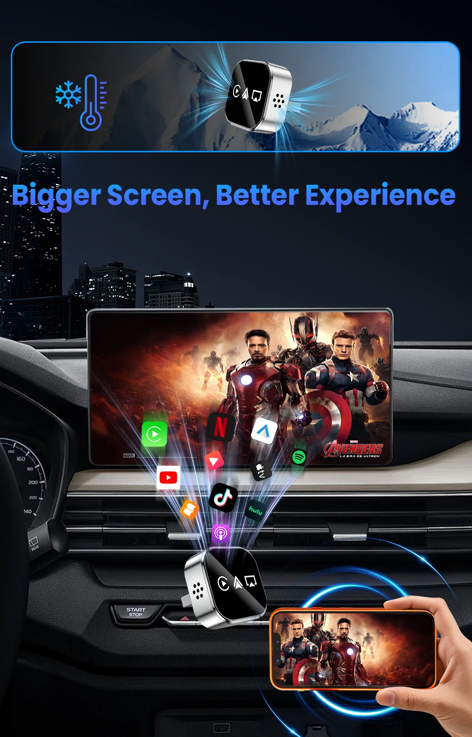 CarRocket Upgrade 4-in-1 Kabelgebundener zu kabelloser CarPlay Android Auto AirPlay Mirror Link Stabiler Bluetooth-Adapter für Audi Benz Toyota – Detail 6