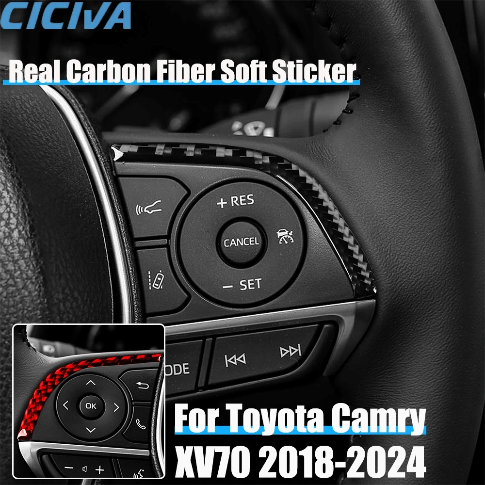 

Carbon Fiber Car Accessories Driver Wheel Button Cover Soft Sticker For Toyota Camry XV70 2018 2019 2020 2021 2022 2023 2024