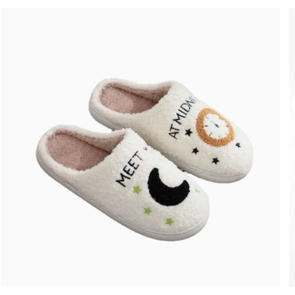 Pantuflas de Mujer con Diseño de Reloj Lunar, Cómodas, Antideslizantes, de Forro Polar para Uso Diario en Interiores, Cálidas para el Invierno